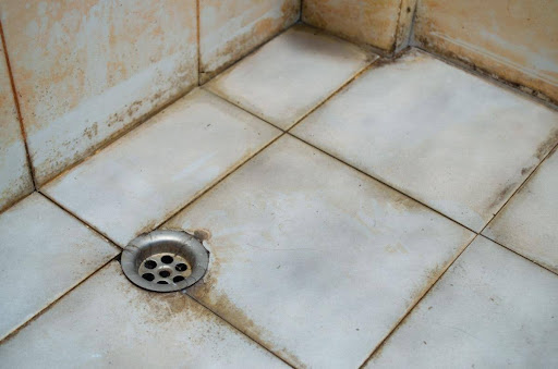 A dirty shower floor